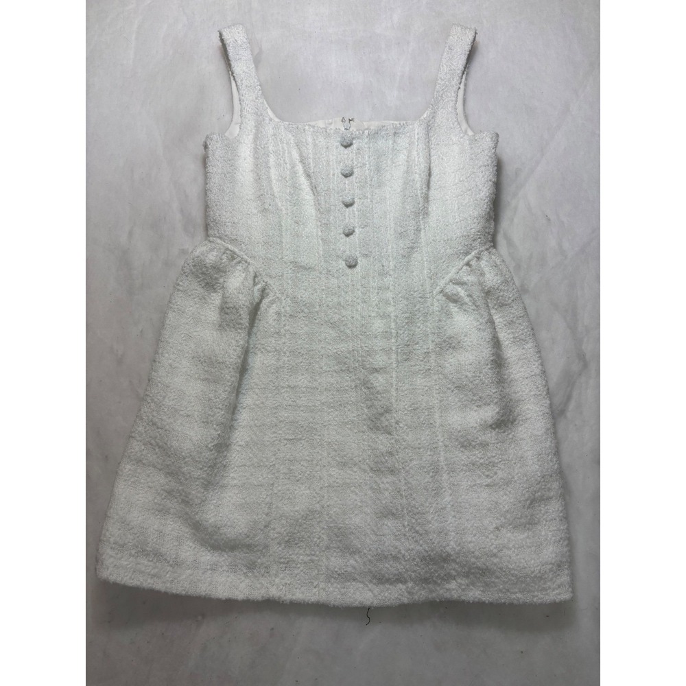 Staud White Boucle Mini Dress Square Neck Sleeveless Button Detail Pockets‎ 33in